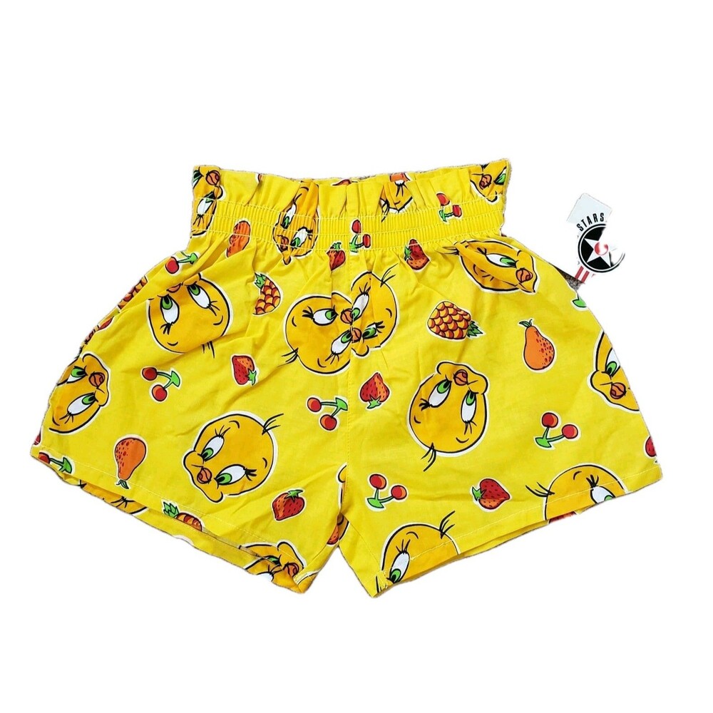 Vintage 80s Tweety And Fruits Graphic Shorts Culotte Girls Elastic Waist Size M